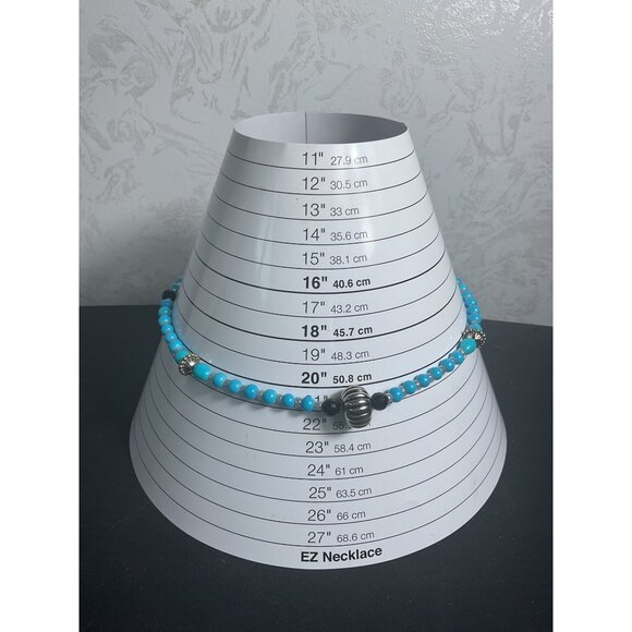 Turquoise & Silver Beaded Necklace With Large Silver Bead Centerpiece - Picture 3 of 3